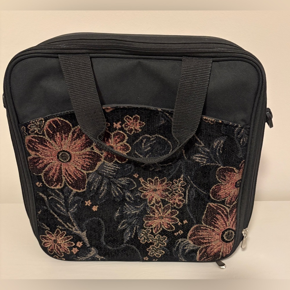 Black Floral Travel Bag, Small suitcase, Carry-on with Flower Accents